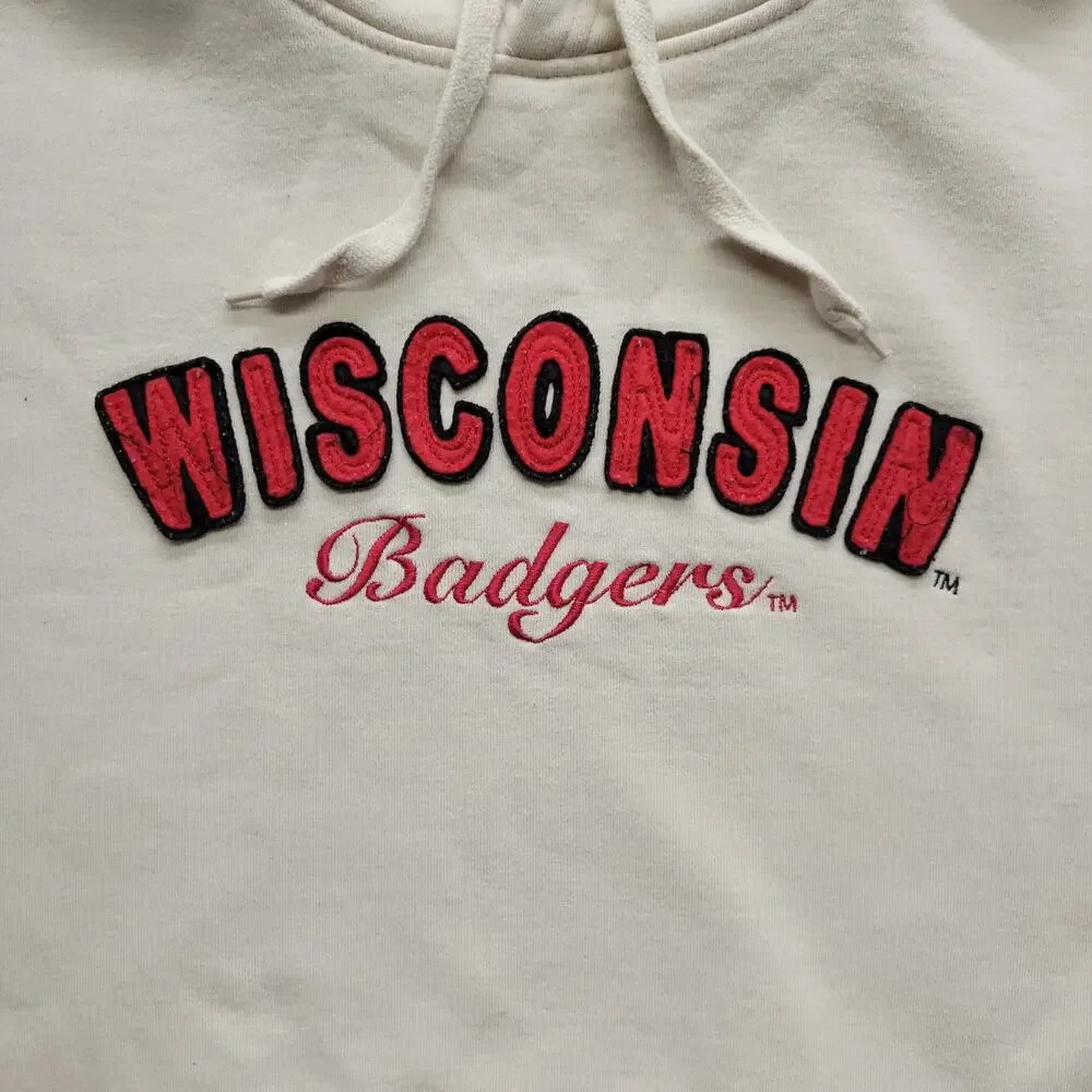 Wisconsin Badgers Hoodie Womens XL Colosseum Cream Embroidered NCAA Sweatshirt